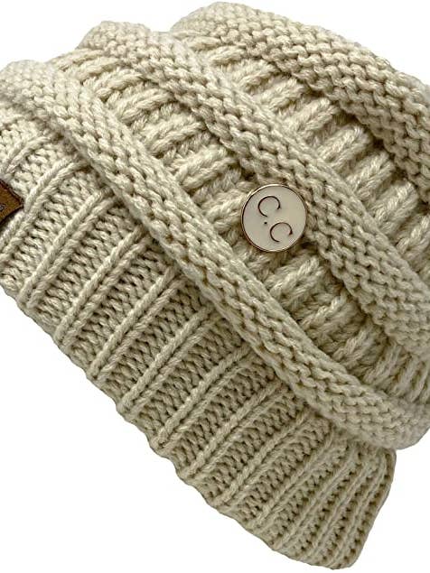 Gerippter Mützenknopf (Beige) für den Großhandel von Funky Junque