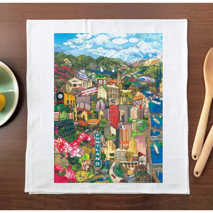 Portland, Oregon Cityscape Kitchen Towel for wholesale by Allport Editions