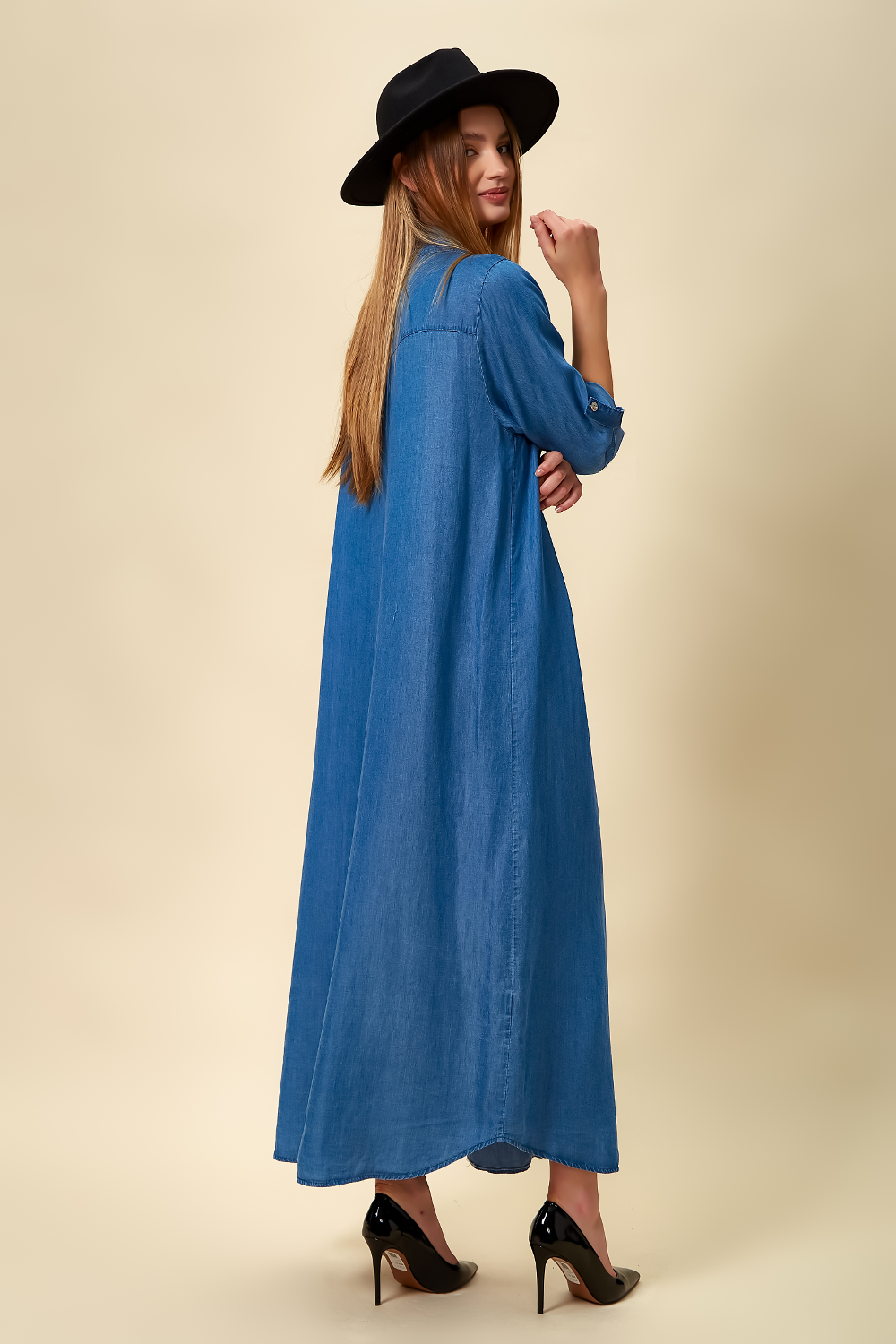 bleu Robe longue en jean avec poches en vente sur Faire2