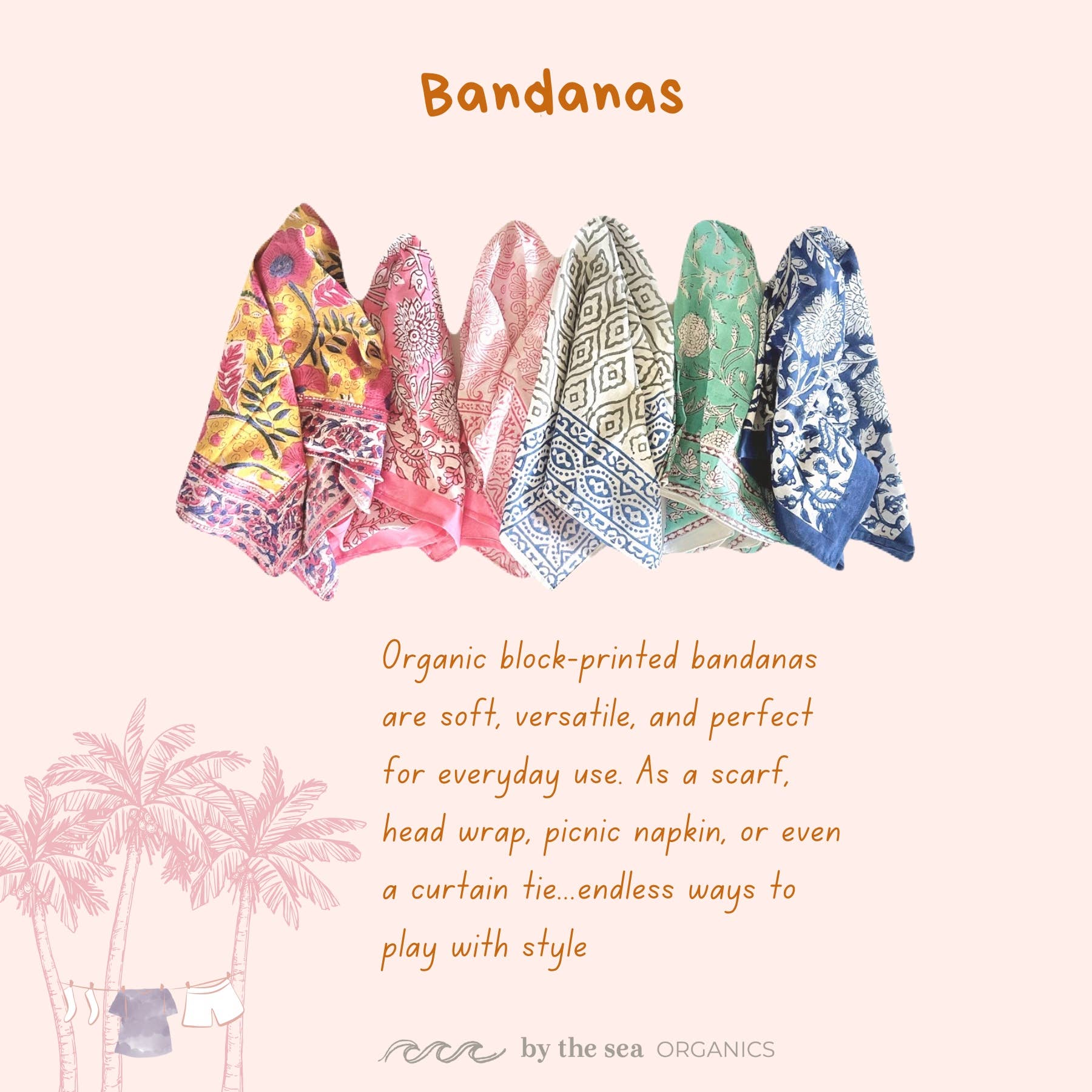 By The Sea Organics - Wholesale Bandana - Women's - BLOCK PRINT BANDANAS - JAIPUR MARKET COLLECTION9