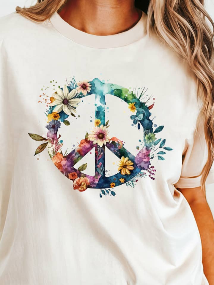 Kiki's Boutique - Wholesale Screen Printed T-Shirt - Women's - Peace Sign Comfort Color Tee0