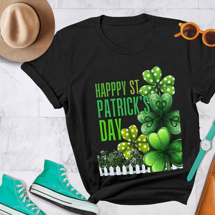 Shamrock St. Patrick’s Day Polka Dot Shirt Lucky Clover Tee for wholesale by Vivtrek