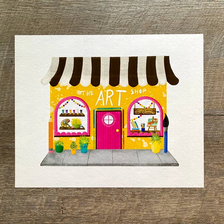 5x7 Art Shop Art Print, Tiny Shops Art Print, Art Supplies for wholesale by blonde birdie