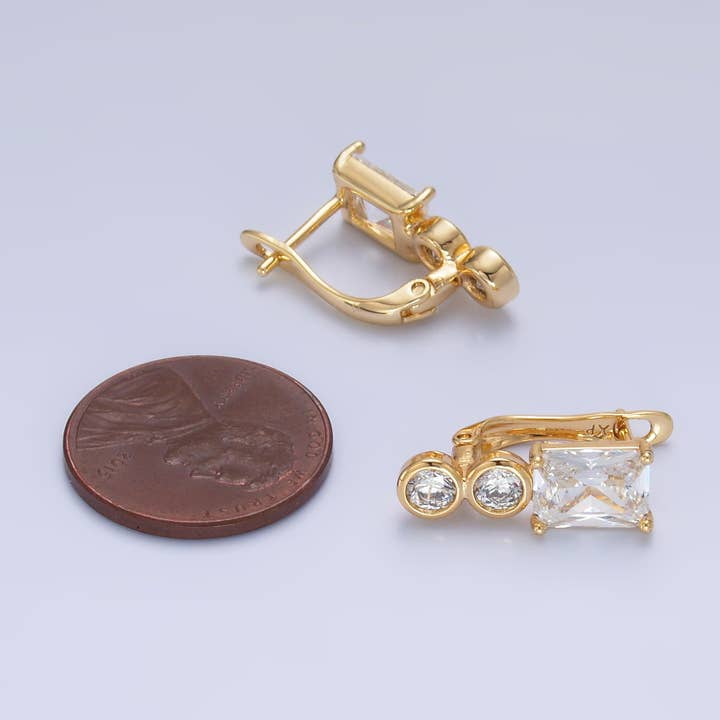 Simply Jewels - Wholesale Huggie Earrings - Gold Petite Gold CZ Geometric Huggies Earring-001421