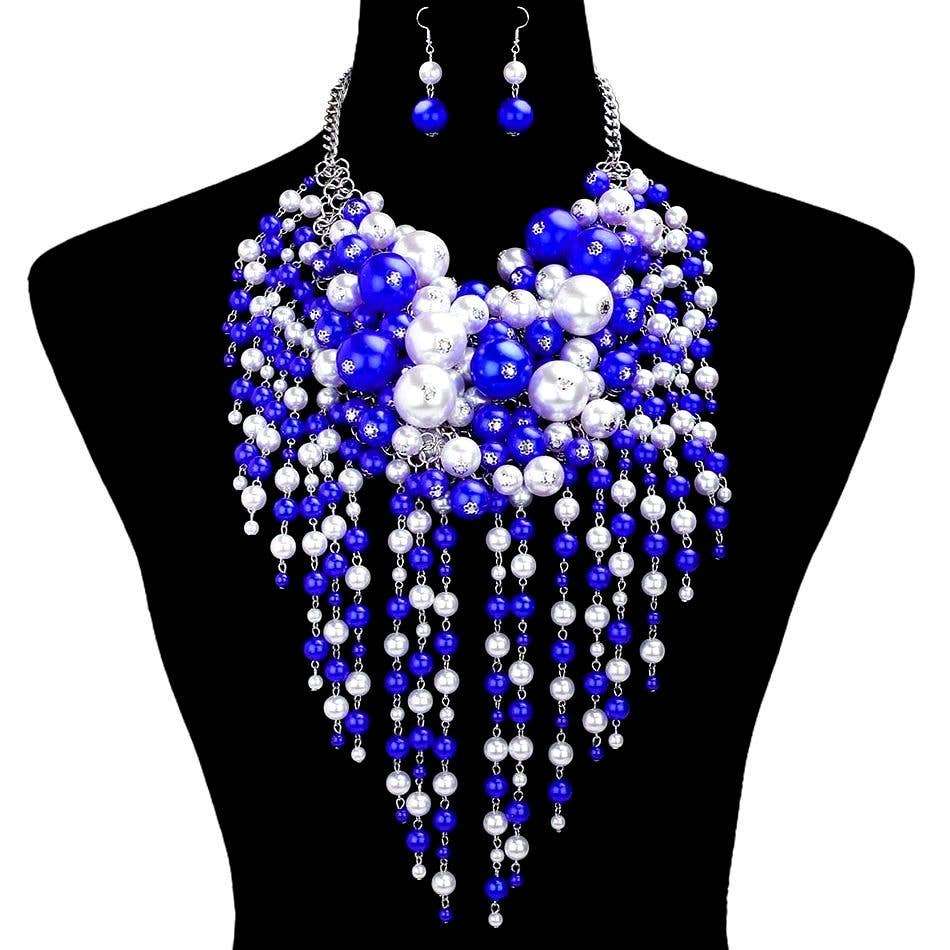 Diacly - Wholesale Beaded/Pearl Necklace - Chunky Dangling Pearls Choker Necklace Set5
