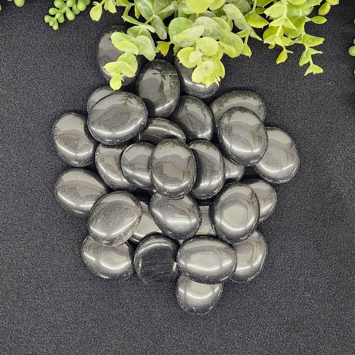 Black Obsidian (0.5kg/1.1lbs) Palm Stones/Pillow Shape for wholesale by Meraki Gemstones