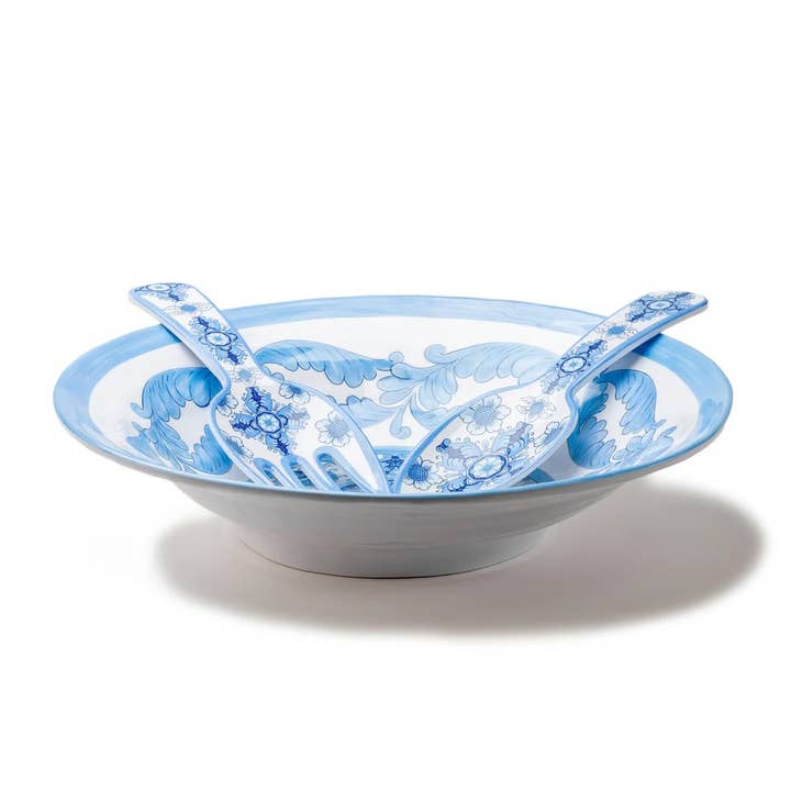 Barocco 16" Salatschüssel & Salatbesteck-Set - Blau für den Großhandel von Q Squared