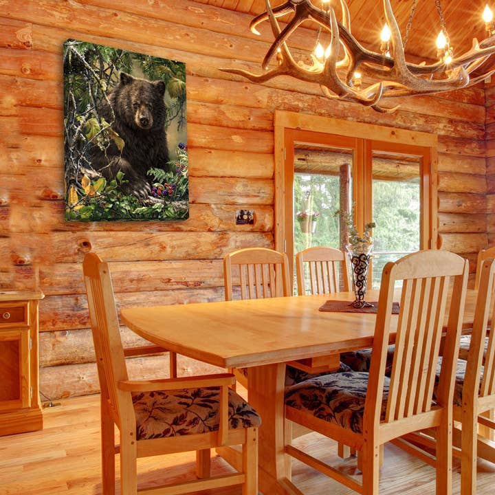 Black Bear Woods 18x24 Fully Illuminated LED Wall Art for wholesale by Glow Decor