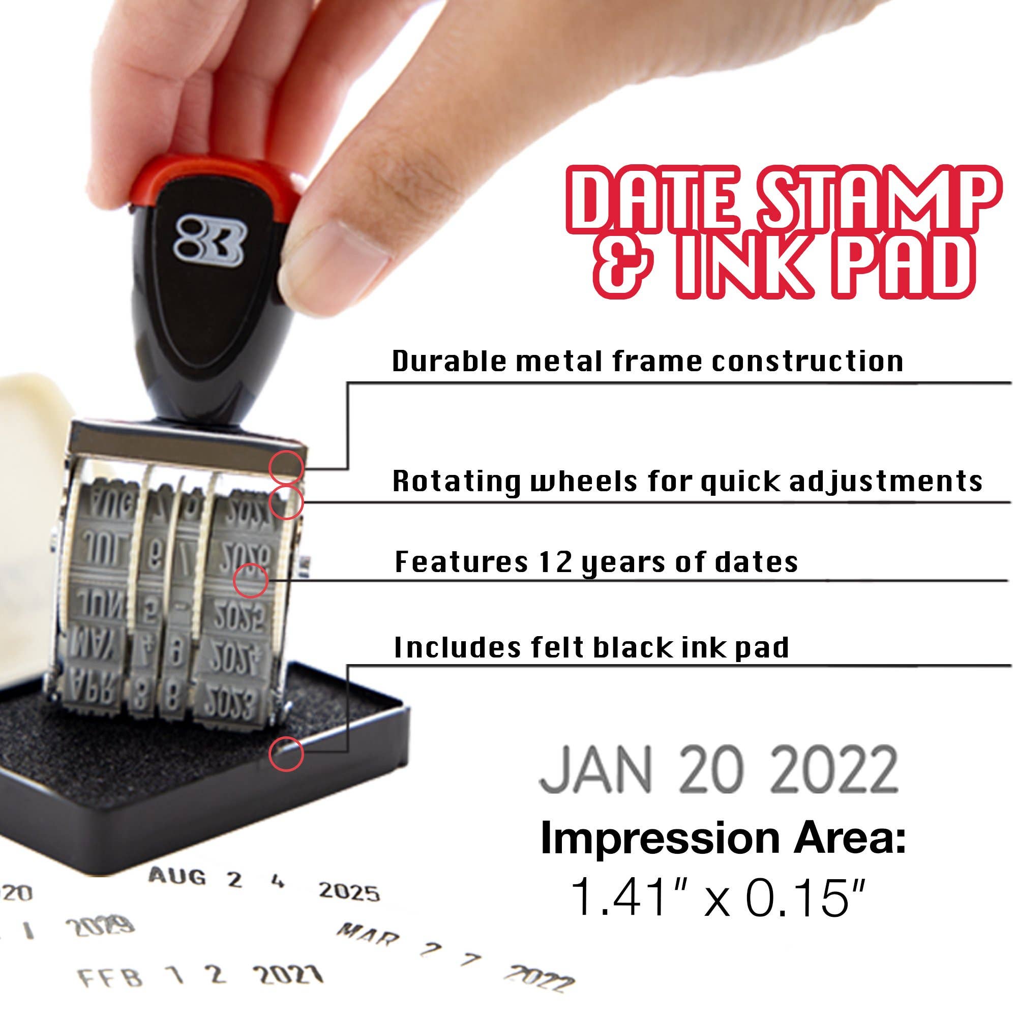 Luna Office Supply -  Everyday Essential - Wholesale Rubber/Decorative Stamp - Date Stamp and Ink Pad (Black Ink)2