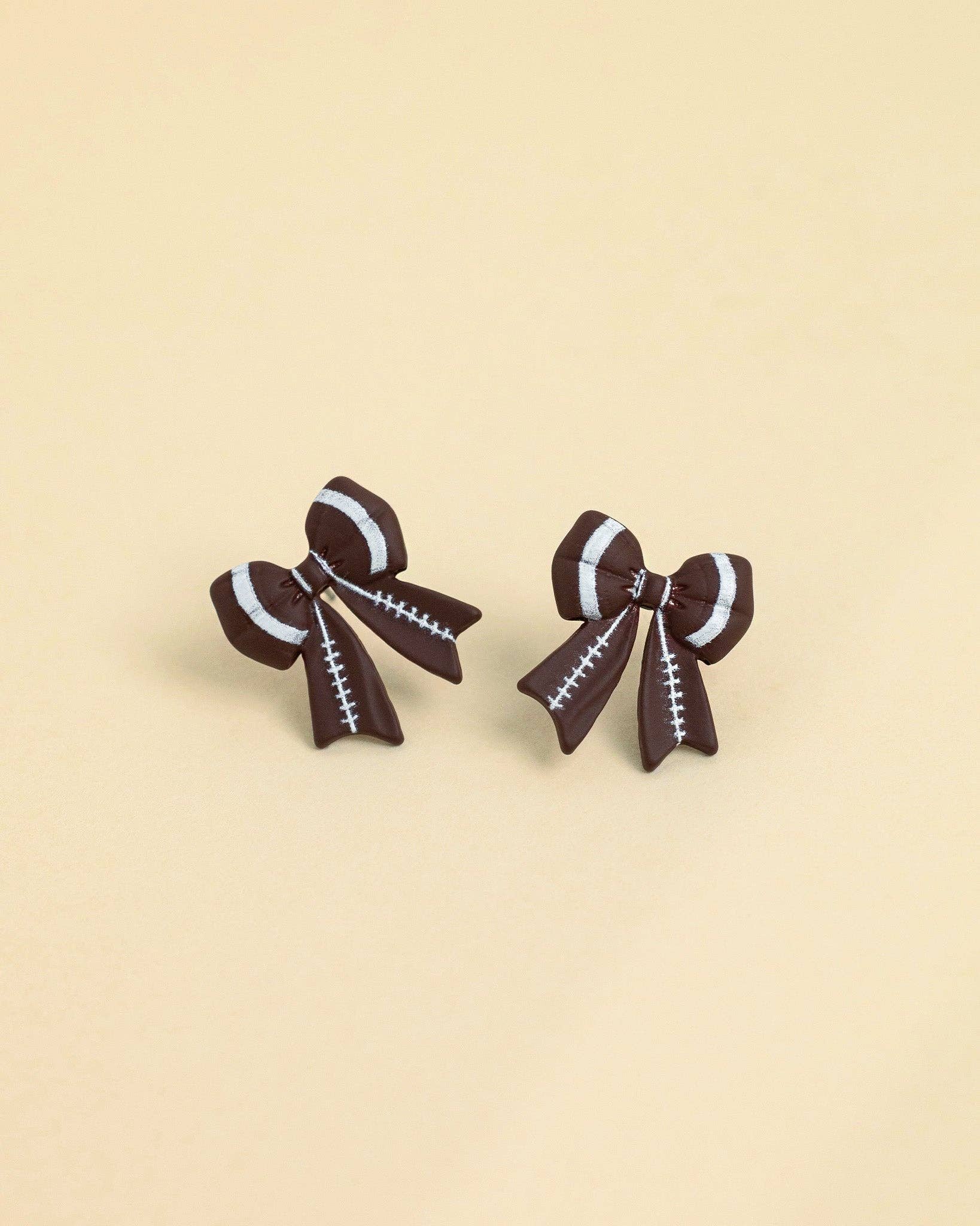 Sessori - Wholesale Stud/Post Earrings - Touch of Cheer Football Bow Earrings