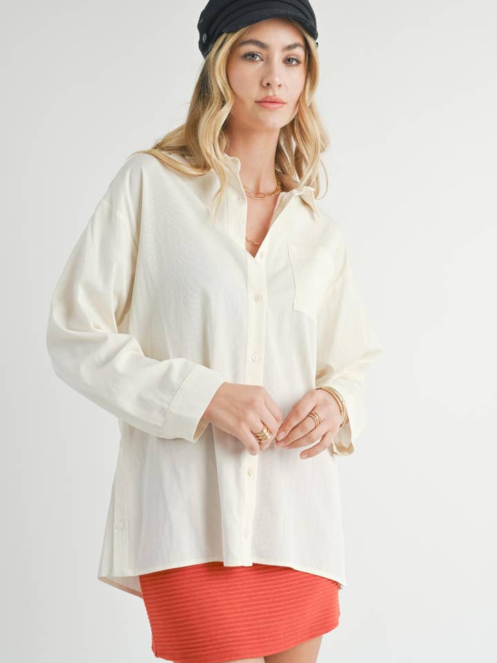 Ciao Shirt W Side Button Placket Dtl: IVORY for wholesale by Sadie & Sage