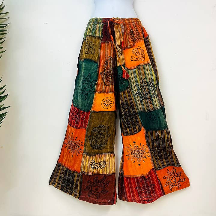 Karma Nepal Crafts - Wholesale Pants - Women's - Patchwork Unisex Boho Wide Leg Palazzo Pant