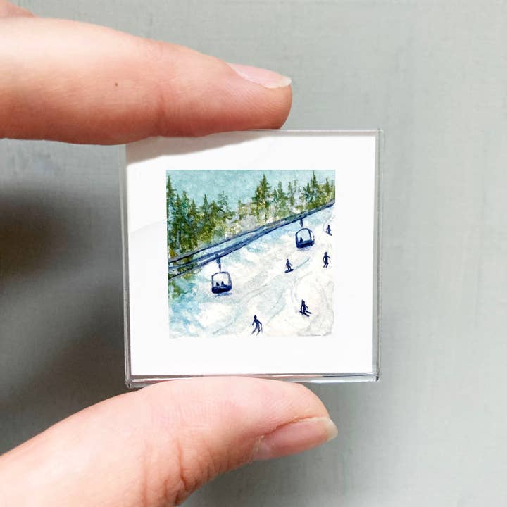 Mick's Art Goods - Wholesale Art Print - Mini 1" Skiing and Snowboarding Watercolor Print