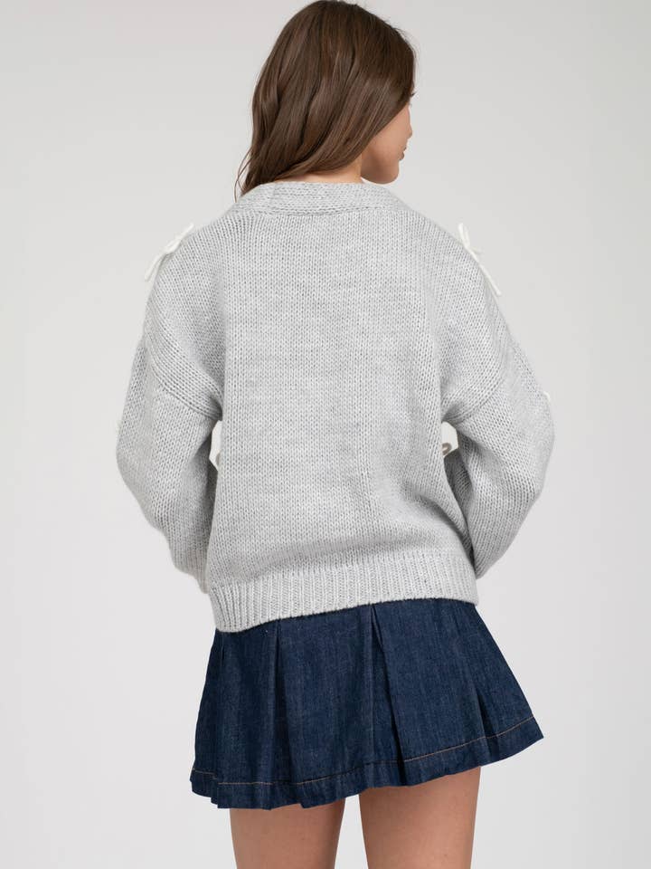 Blu Pepper - Wholesale Cardigan - Women's - BOW DETAIL BUTTON DOWN CROPPED KNIT CARDIGAN