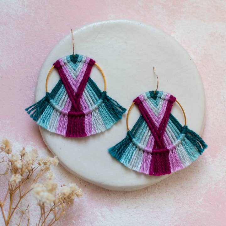 DREAM CATCHER MULBERRY EARRINGS, MACRAME EARRINGS for wholesale by Prachi's Bohemian Art