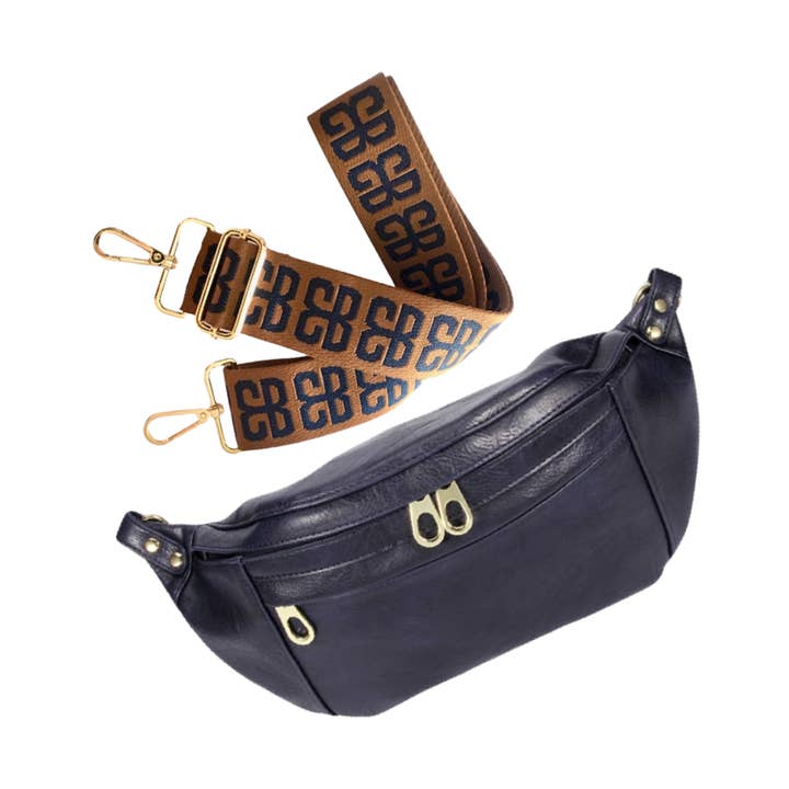 Bolso bandolera con diseño de amapola azul marino con correa de Corfú para venta al por mayor de ALLIE JUNE