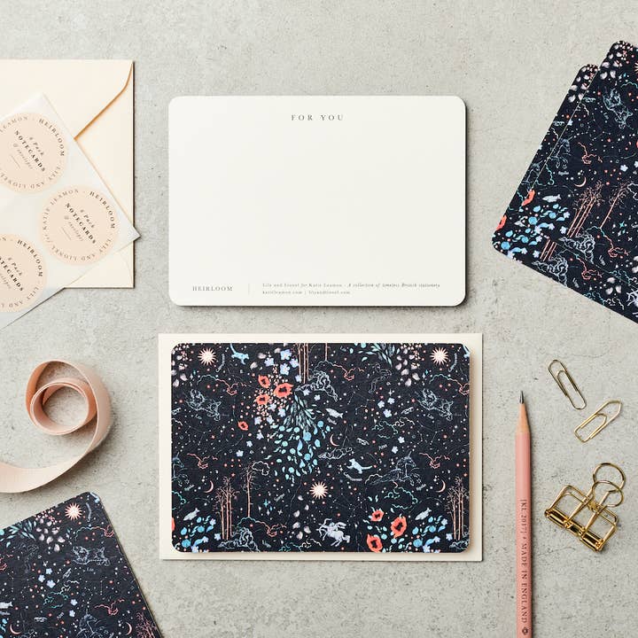 L&L Heirloom 6pk Zodiac Navy Notecards for wholesale by Katie Leamon
