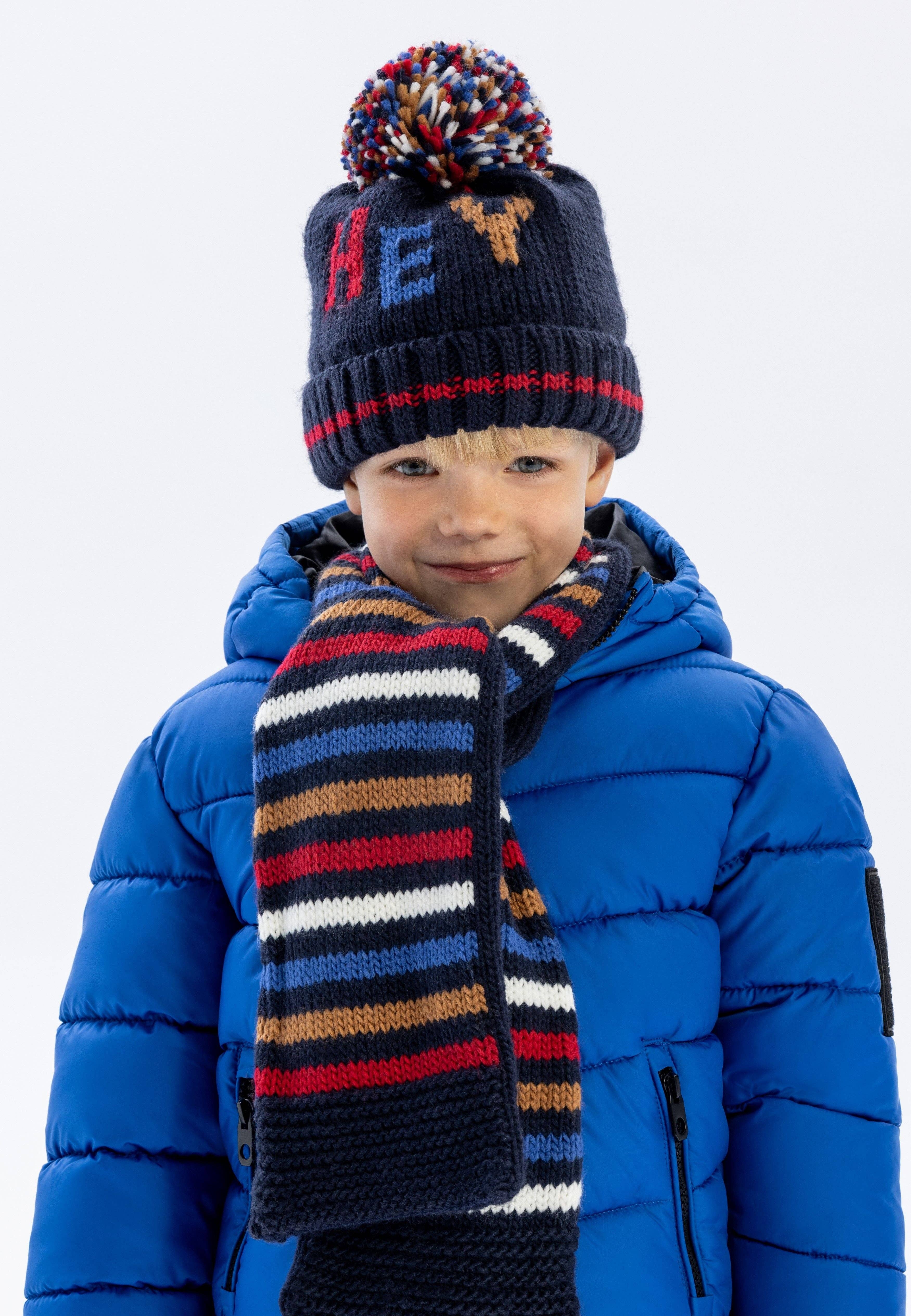 Minoti sp. z o.o. - Wholesale Kids Hat - Kids - Boys knitted hat and scarf set jacquard wording navy 6m-8y1