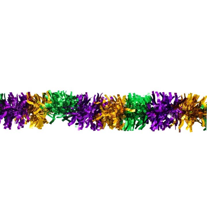 Purple, Green, and Gold Mardi Gras Garland - 9' x 3.5" (Each) for wholesale by Plush Appeal LLC