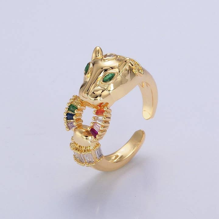 24K Gold Filled Panther Ring with Multicolor Cubic Zirconia O-791 for wholesale by Aim Eternal