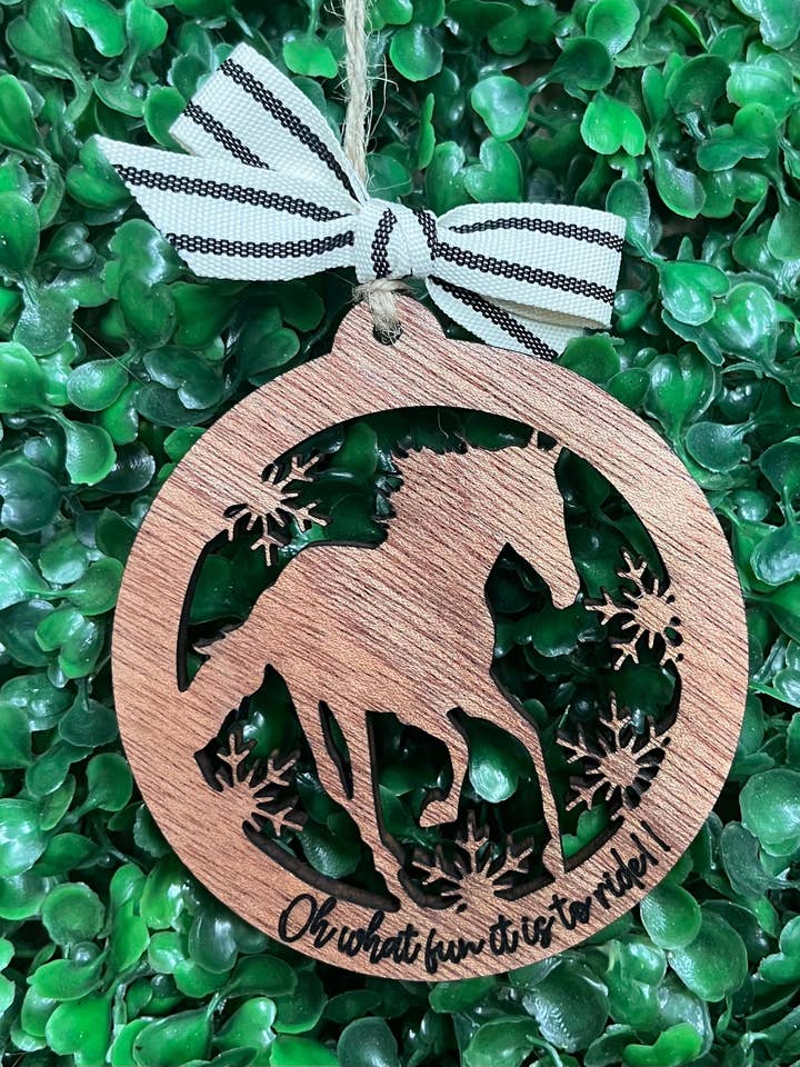 Oh What Fun It is to Ride Horse Cutout Ornament for wholesale by Three Busy Bees Creations