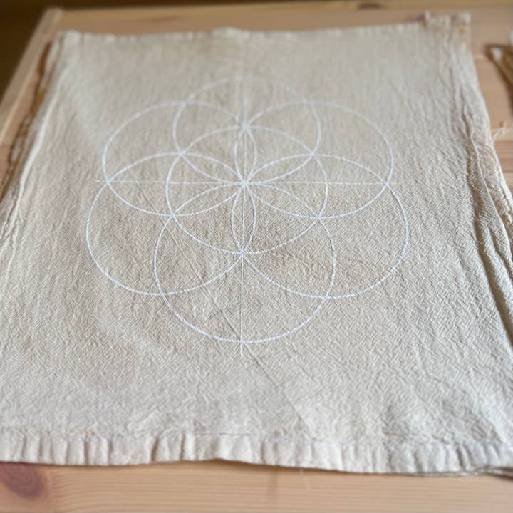 Crystal Grids - Wholesale Meditation Supplies - Seed of Life white ink, Crystal Grid Cloth, Alter Cloth5