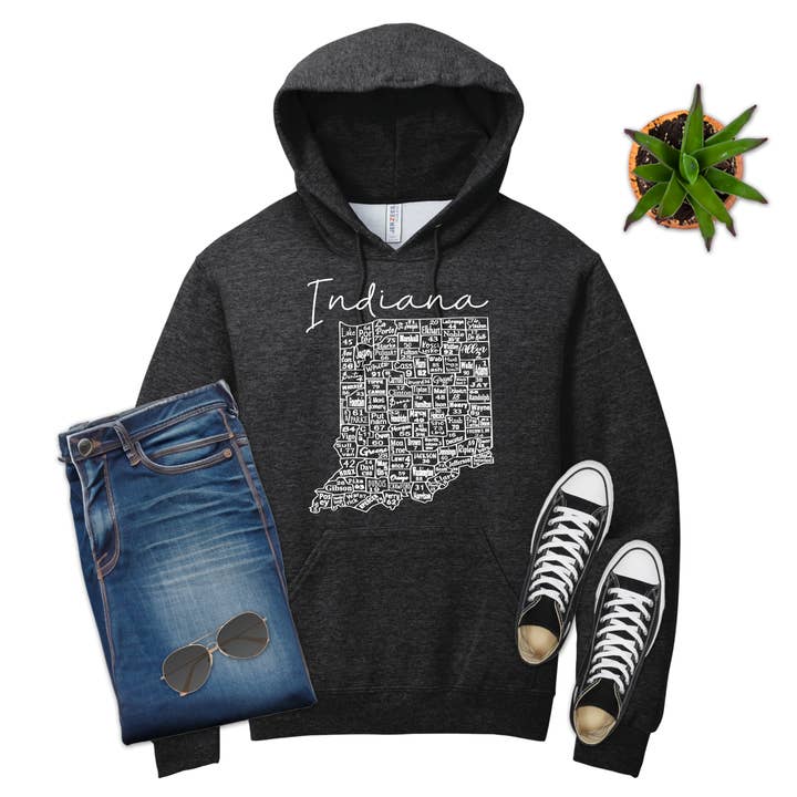 Felpa con targa dello stato dell'Indiana e mappa della contea per la vendita all'ingrosso da parte di 316 Legacy LLC