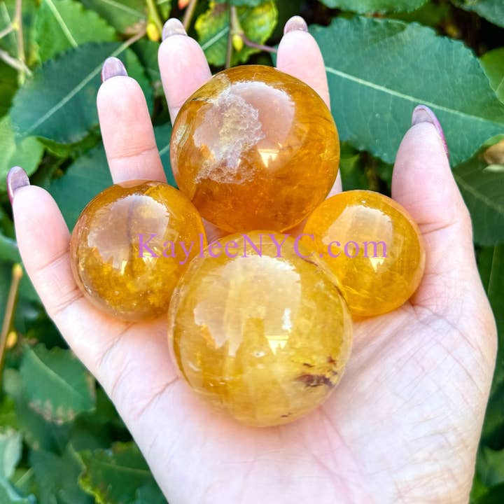 KayleeNYC - Wholesale Spiritual Stone/Crystal - 2 lbs Natural Yellow Fluorite w Mica Spheres Crystal Ball