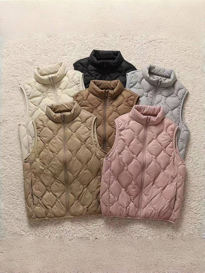 Mock neck zip-up Lightweight down vest puffer vest for wholesale by Rosa Clothing