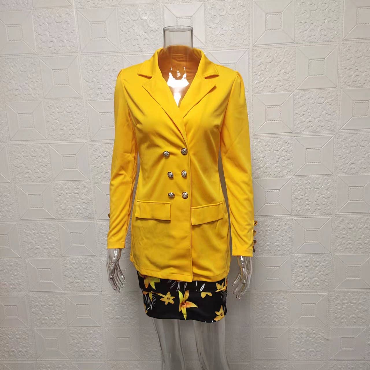 Lily Clothing - Vente Ensemble haut et jupe - Femme - Veste de costume à manches bouffantes imprimée à la mode21