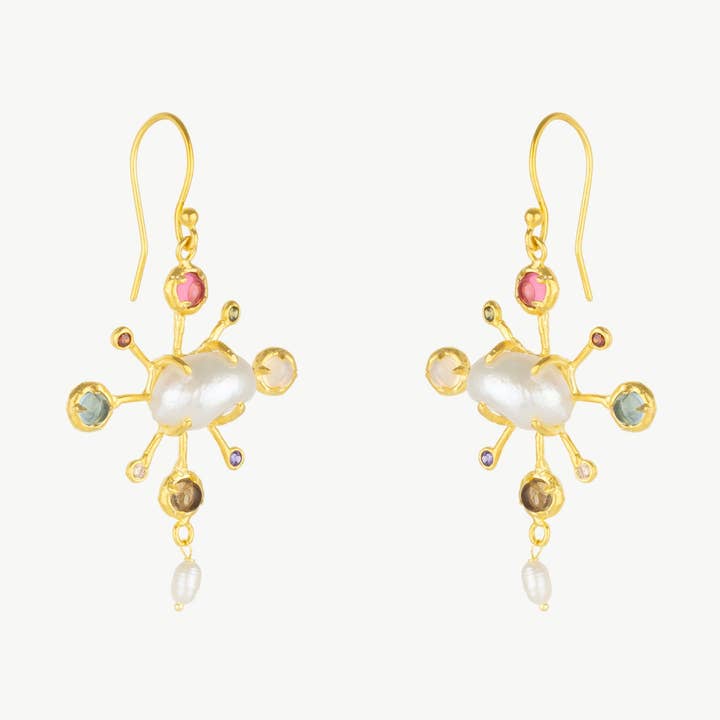 Celestial Kaleidoscope Irregular Baroque Pearl Gold Earrings for wholesale by Mejoma