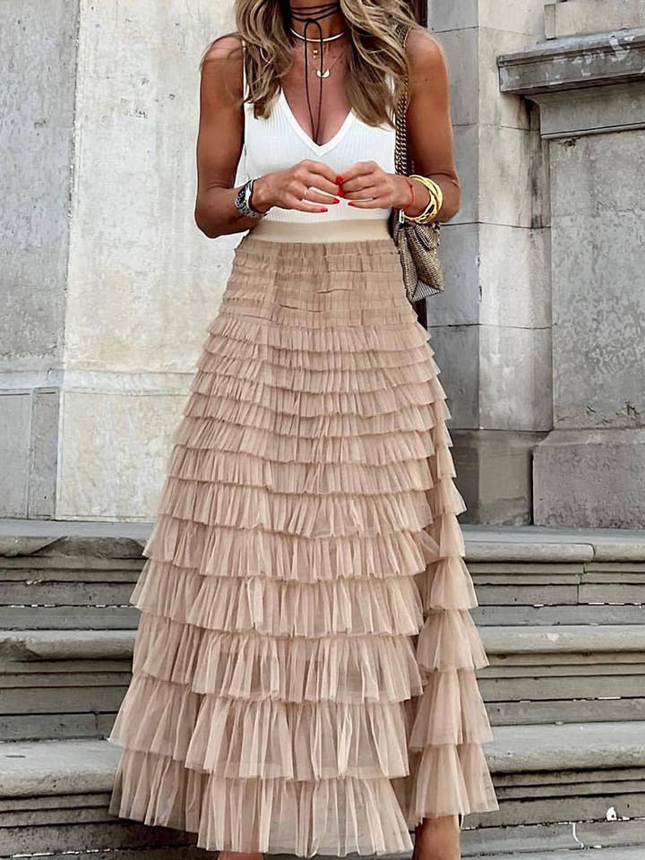 Mccolin - Venta al por mayor Falda - Mujer - Falda larga con volantes en capas1