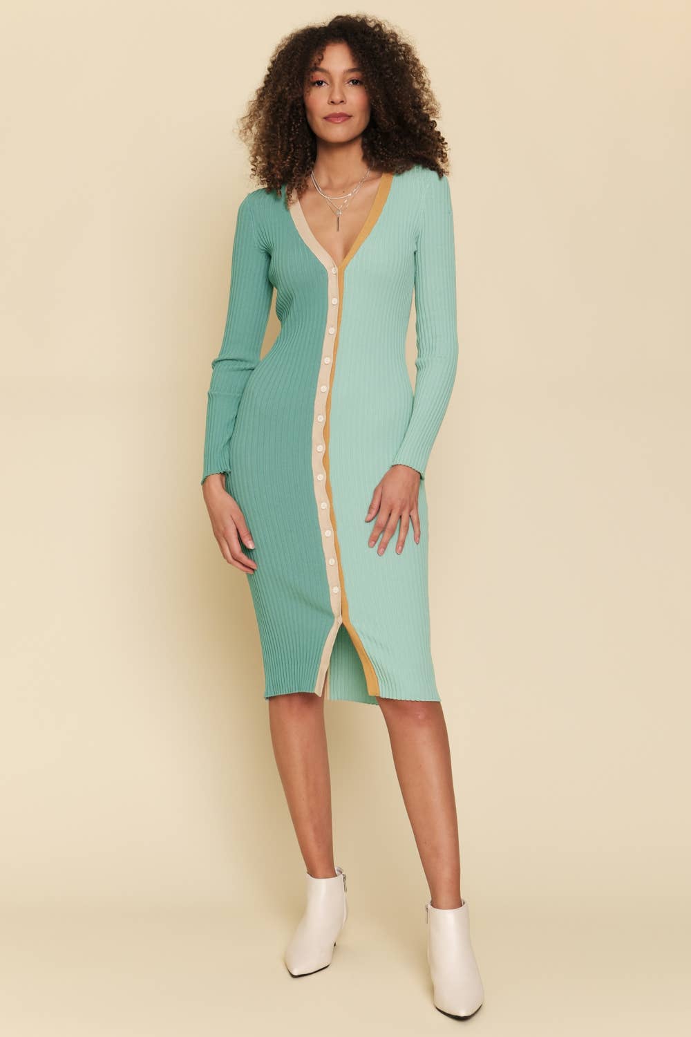 Mystree - Vendita all'ingrosso Vestito - Donna - Abito in maglione a blocchi di colori 600661