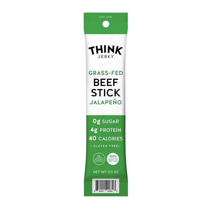 Jalapeño 100% Grass-Fed Beef Stick, 0.5oz for wholesale by Think Jerky