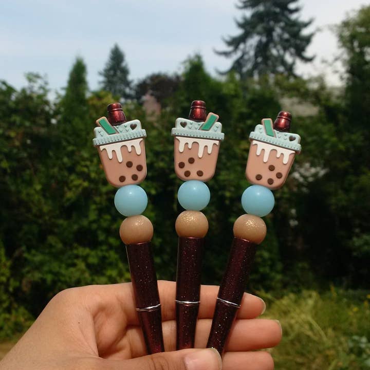 "Boba" Bubble Tea Beaded Pen for wholesale by Amy Designs