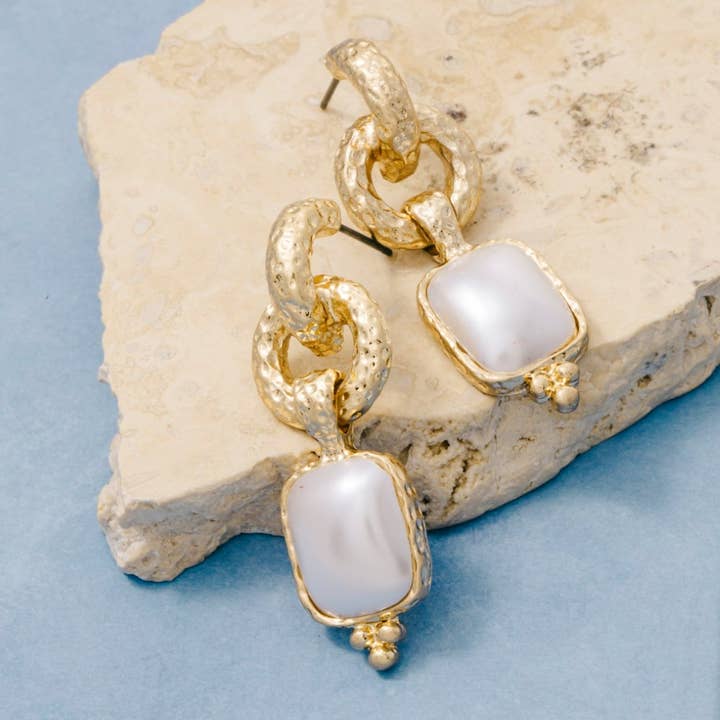 Square Pearl Chain Drop Earrings for wholesale by The Looks by Fame Accessories
