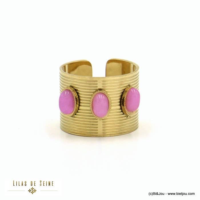 Lilas de Seine - Wholesale Cocktail/gelegenheidsring - Middeleeuwse brede roestvrijstalen ring met stenen cabochon 04220412