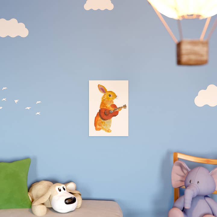 Rosie Webb illustrations - Wholesale Art Print - Guitar rabbit Giclee Print GP01221