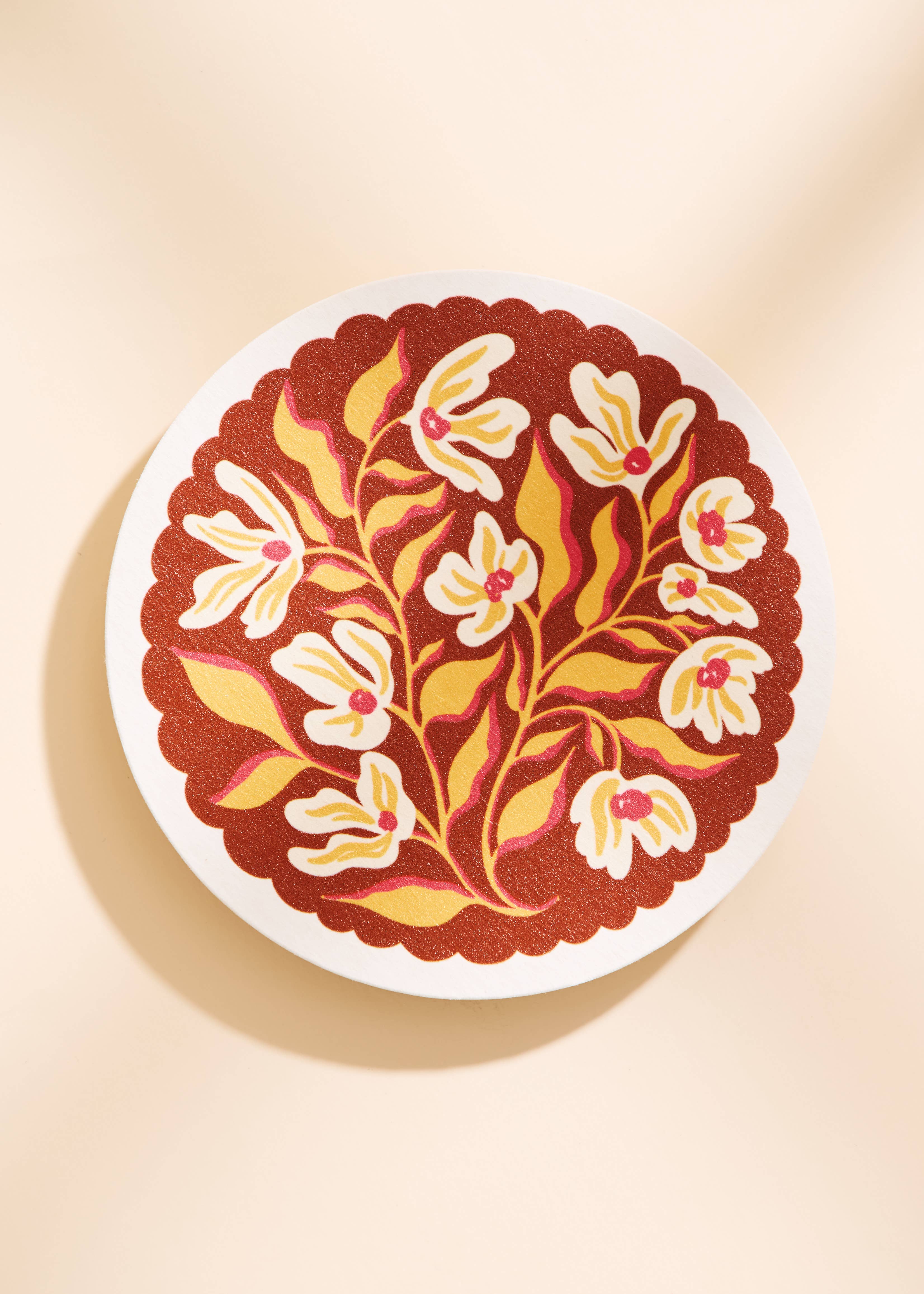 One & Only Paper – wholesale Coasters – Pumpkin Spice Floral Scalloped Coasters | Set of Four3