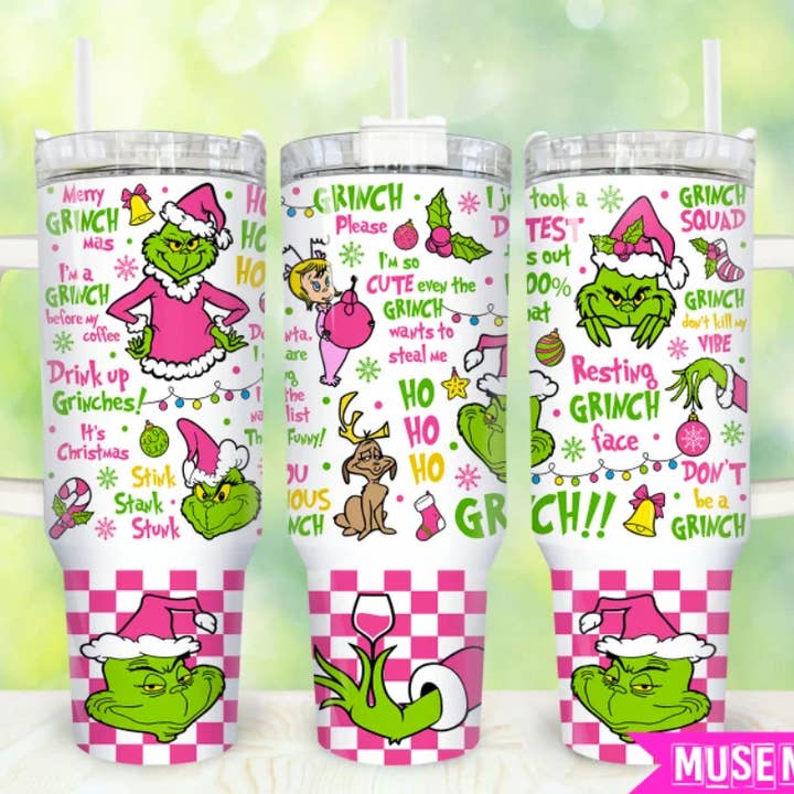 Drink Up Grinches 40oz Tumbler with Handle for wholesale by JAC Wholesale