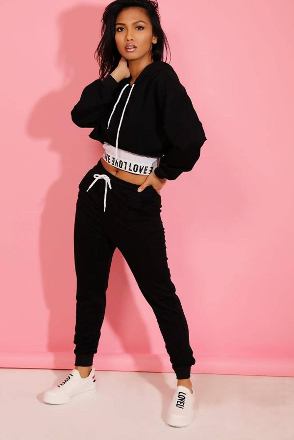 justyouroutfit – wholesale Lounge set – Women's – LOVE TOP CROP HOODIE AND JOGGER 3 PIECE SET2