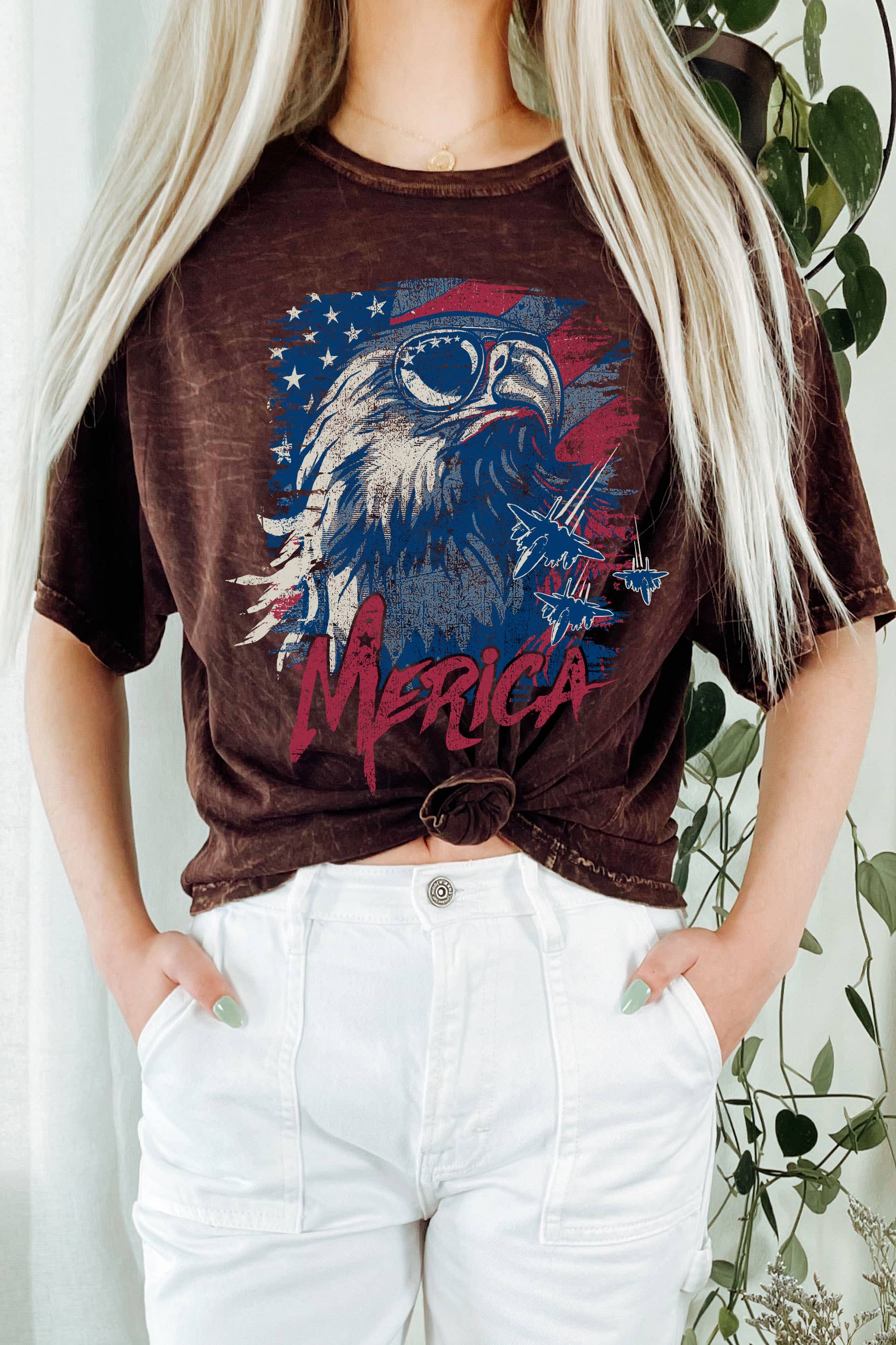 Rustee Clothing - Vente T-shirt sérigraphié – femme - HAUT COURT LONG À MOTIF MINÉRAL MERICA EAGLE2