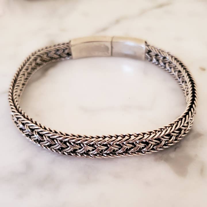 7mm Braided .925 Sterling Silver Chain Bracelet from Thailand for wholesale by Dalfiya