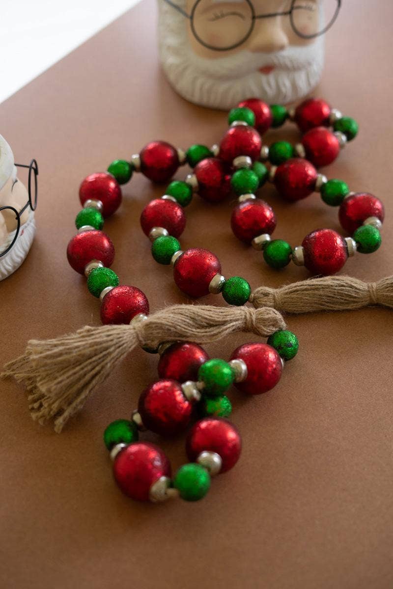 Multi GUIRLANDE DE BOULES DE NOËL ROUGES ET VERTES AVEC POMPONS EN JUTE en vente sur Faire0