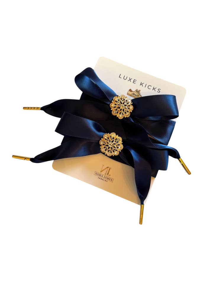 Luxe Kicks shoelaces with brooch - Navy Crush for wholesale by Nora James jewelry