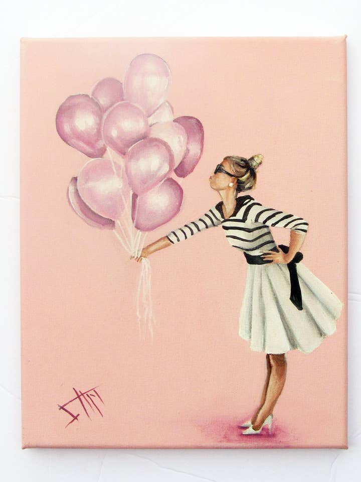 Dipinto a Olio di Donna Stile Vintage con Palloncini 8X10 per la vendita all'ingrosso da parte di SamArtisan