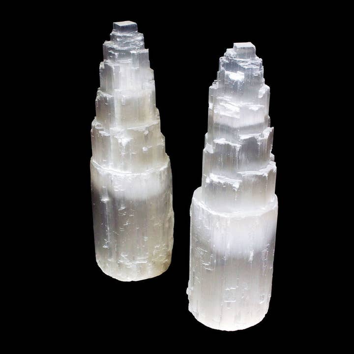 Crystal River Gems LLC - Wholesale Spiritual Stone/Crystal - Selenite Skyscraper Tower Lamp 7"-9" avg. / CORD and BULB IN1