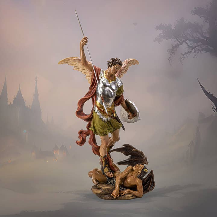 St. Michael Spearing the Devil Statue for wholesale by Pacific Trading