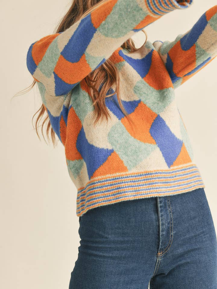 &MERCI - Wholesale Knit Sweater - Women's - COLORFUL ABSTRACT KNIT SWEATER MSW102848