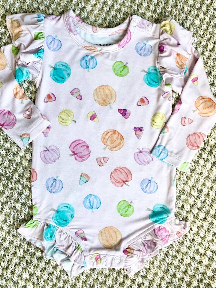 Pink Pumpkin Ruffle Bubble for engroshandel hos Sweet Bay Clothing